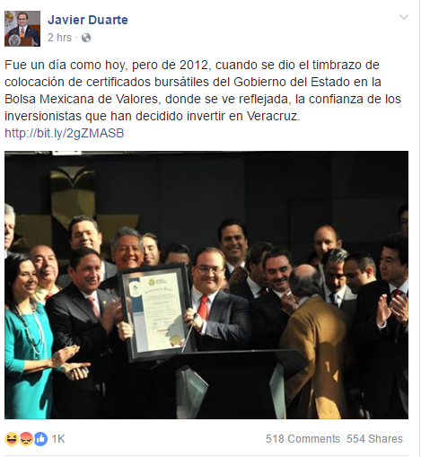 Prófugo de la justicia, reaparece Javier Duarte en Facebook