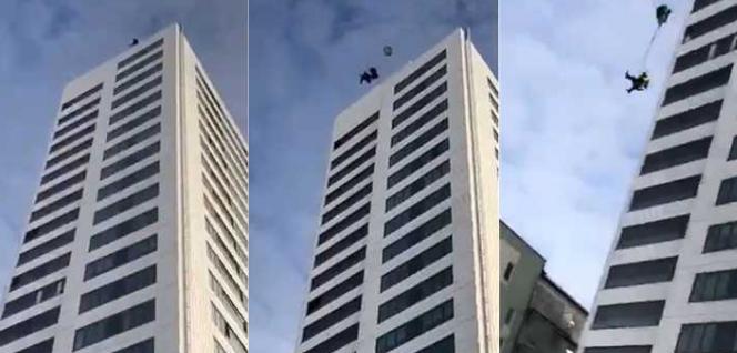 VIDEO: Saltó del piso 24, no se abrió su paracaídas ¡y sobrevivió!