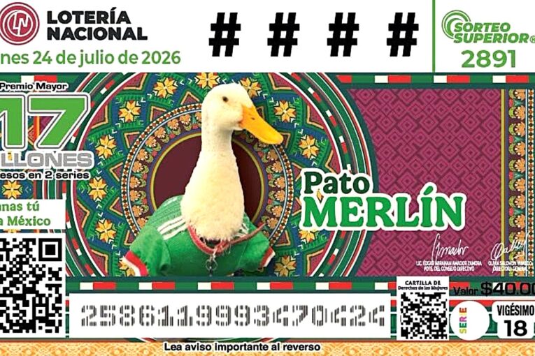 Pato Merlín en boleto de la Lotería Nacional