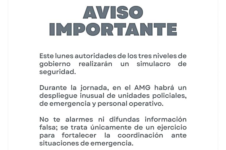 Aviso sobre simulacro de seguridad en Guadalajara