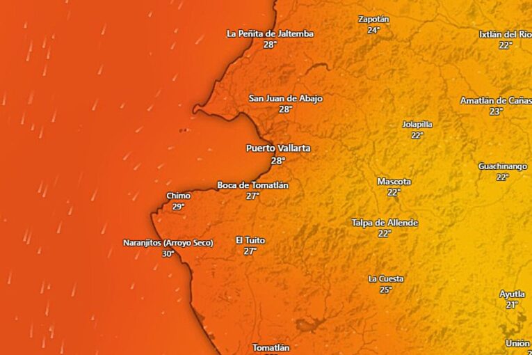 Mapa del clima y calor en Bahía de Banderas, agosto del 2026