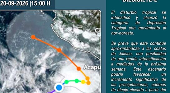 Mapa de depresión tropical frente a Jalisco