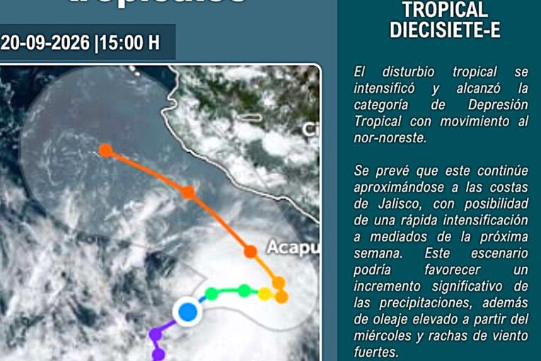 Mapa de depresión tropical frente a Jalisco