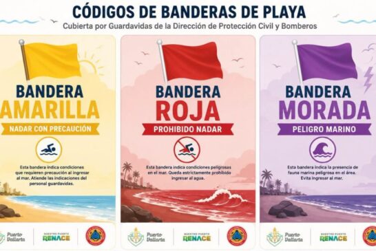 Mantienen banderas amarillas, rojas y moradas en playas de Puerto Vallarta